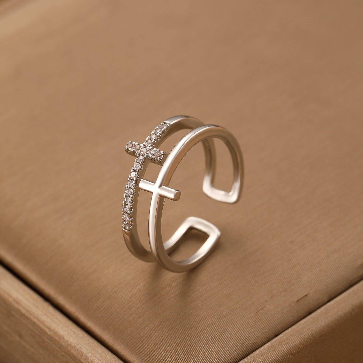 Wholesale Double Cross Open Ring In Gold Copper Geometric Unisex Jewelry Accessory For Everyday Wear And Gifts