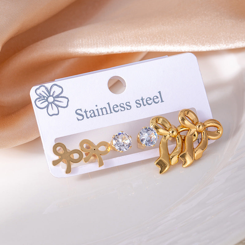 Wholesale Trendy Bowknot Titanium Steel Earrings Set - Light Luxury Jewelry Accessory for Women