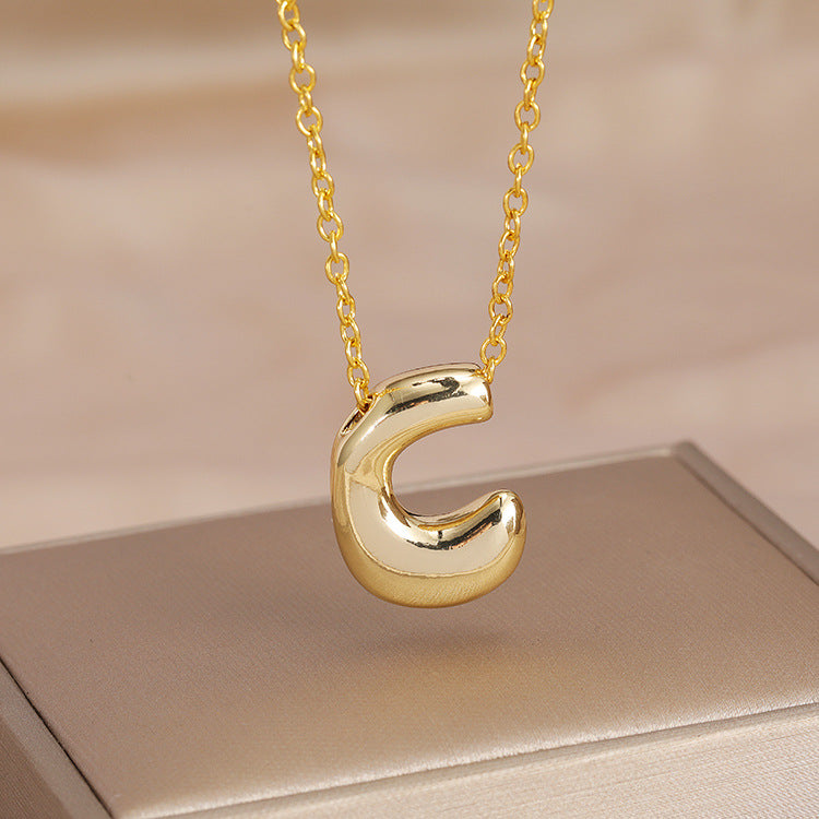 Wholesale Brass Glow Balloon Bubble Cute Chubby 26 English silver Letter Pendant Necklace