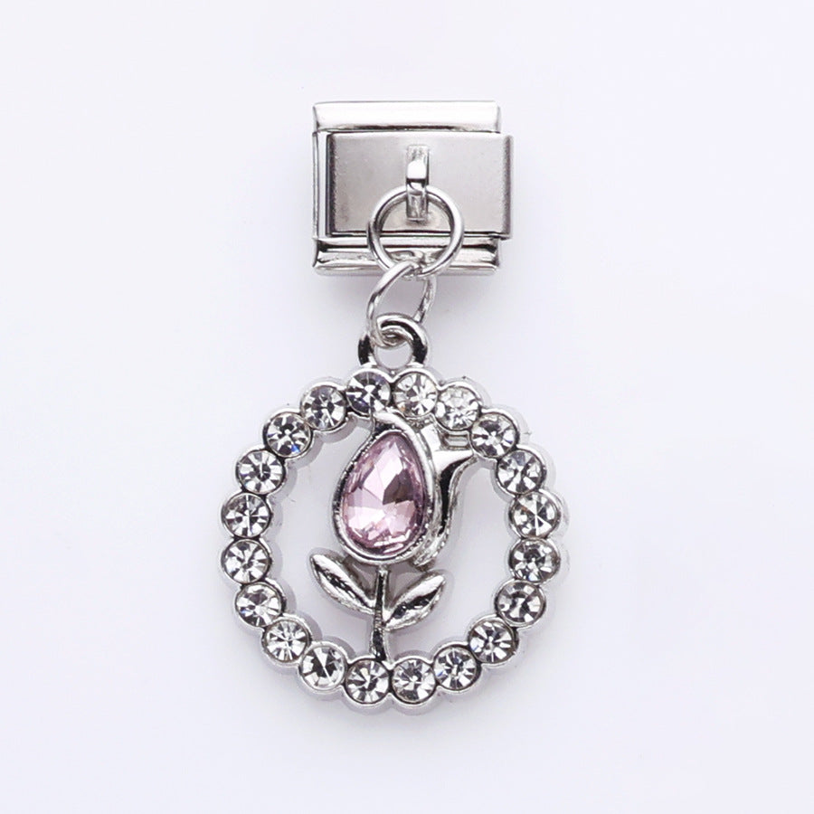 Wholesale 10pcs Tulip Cat Swan Alloy Pendant Italian Module DIY Stainless Steel Bracelet Accessories