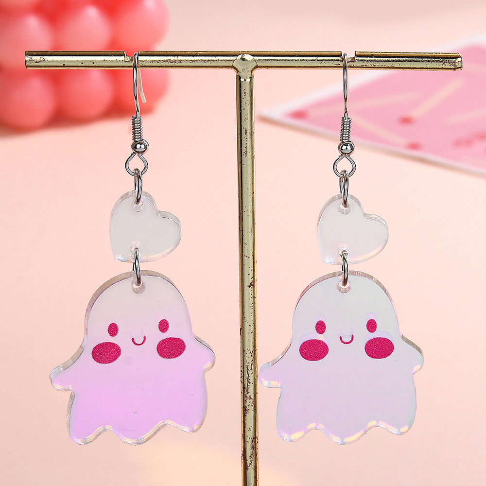 Wholesale 2pcs Acrylic Easter Rainbow Egg Bunny Ghost Earrings