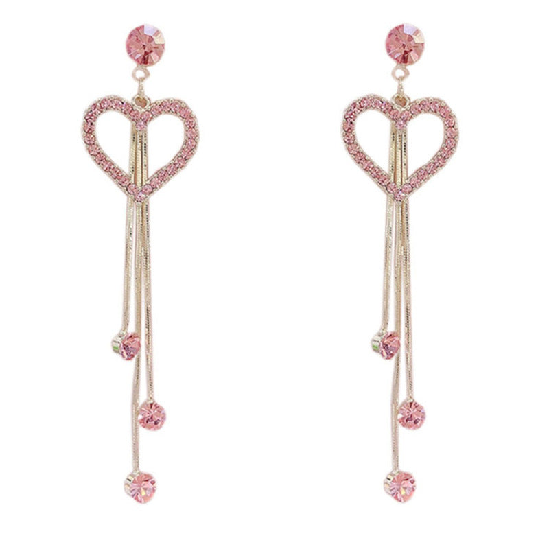 Wholesale Diamond Love Tassel Earrings Heart Shaped Earrings ACC-ES-Huzhe003
