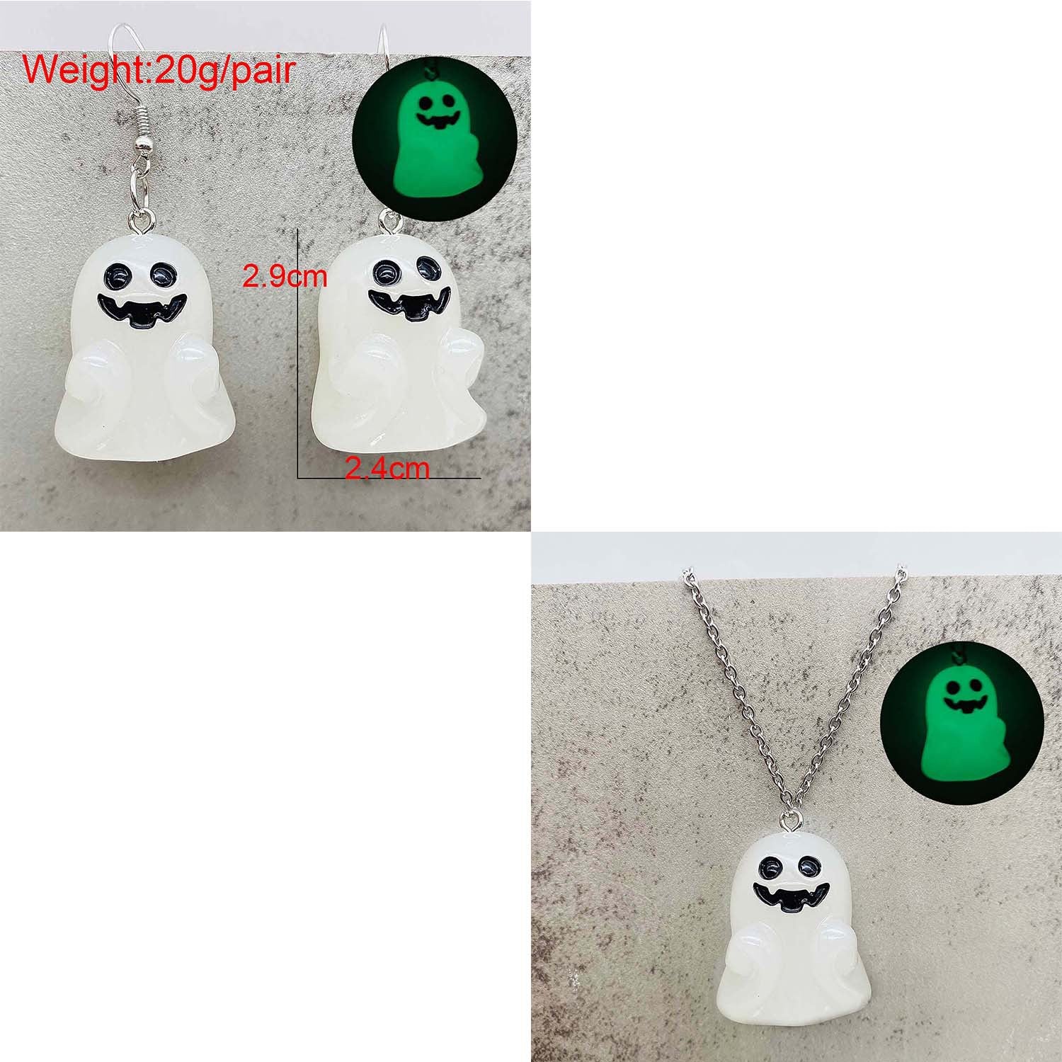Wholesale Halloween 3D Luminous Ghost Pumpkin Earrings Necklace Sets ACC-ES-ChenY032