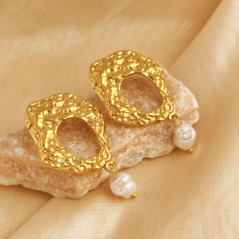 Wholesale Stainless Steel Vintage Baroque Shaped Pearl Earrings