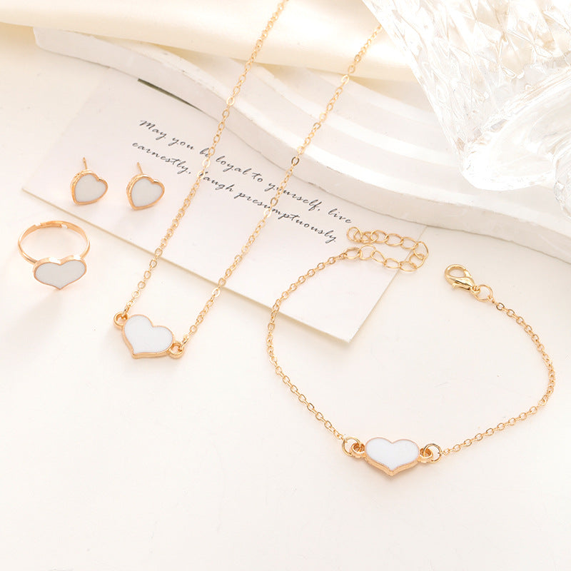 Wholesale Simple Heart Necklace Bracelet Ring Earrings Sets ACC-NE-ChaoKai012