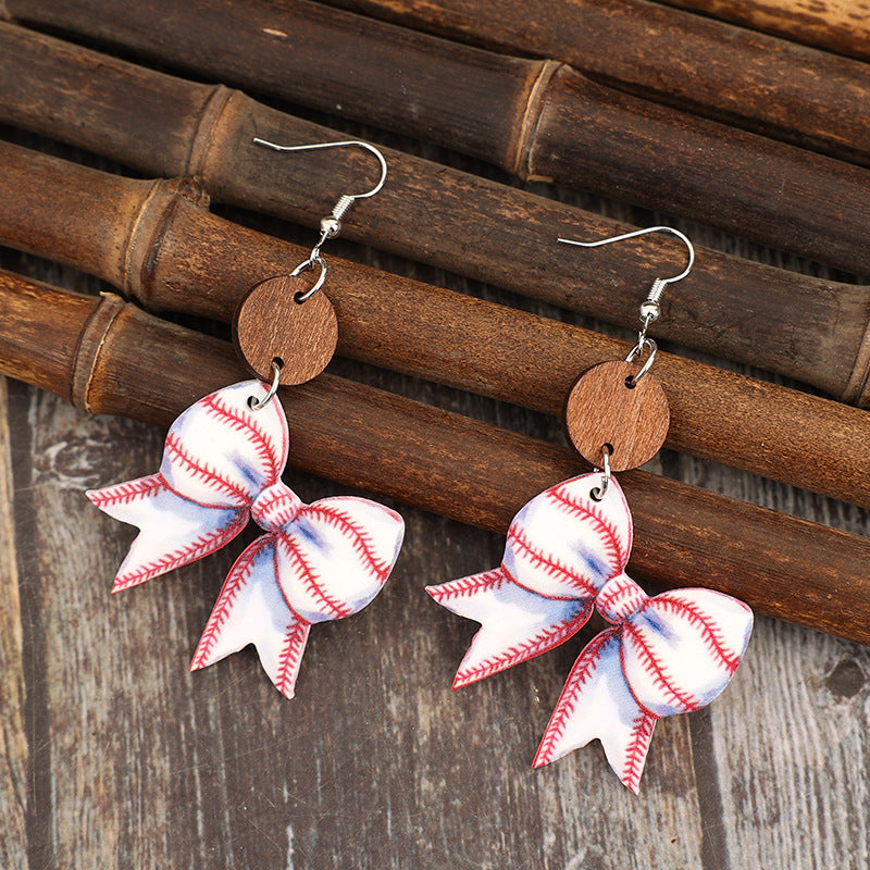 Wholesale Sports style creative bow baseball retro acrylic earrings