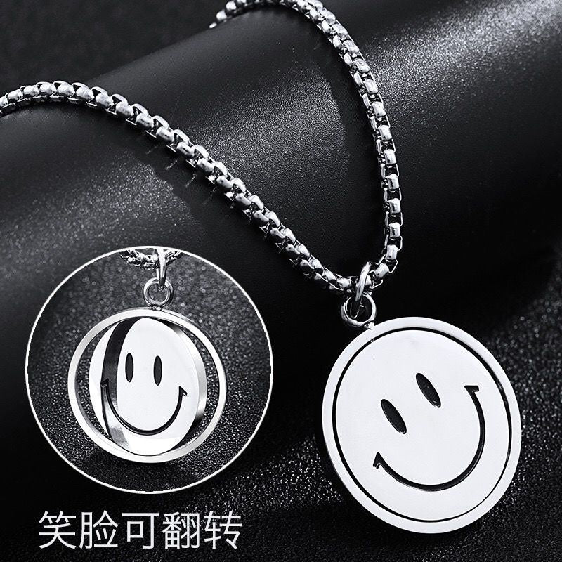 Wholesale Titanium Steel Rotating Smiley Face Hip Hop Sweater Chain ACC-NE-Leis007