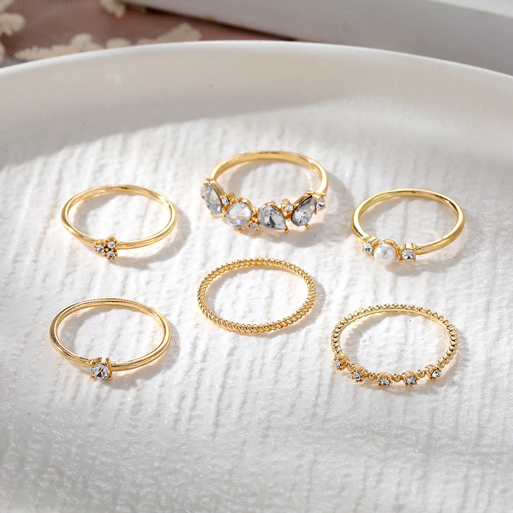 Wholesale  6pcs/set  Light Luxury Metal Micro-inlay Shining Zircon Opening Adjusting Ring