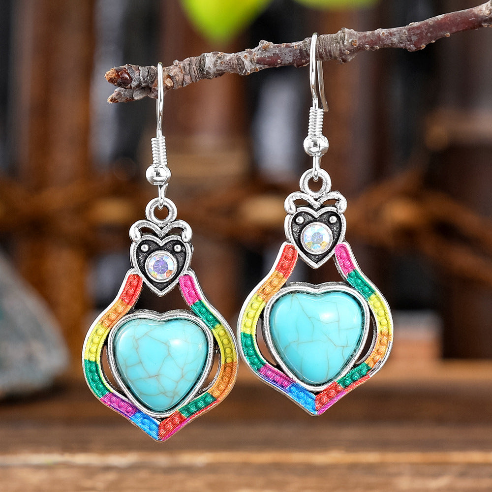 Wholesale Alloy Bohemian Hook Earrings Retro Ethnic Turquoise Oil-Drip Style for Women Gift Boutique Resale