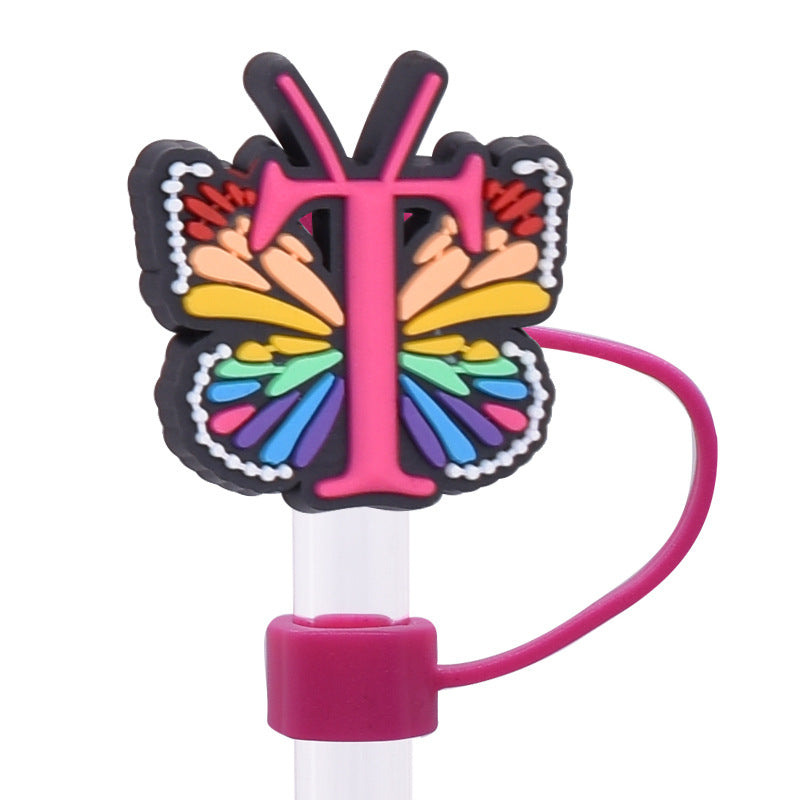 Wholesale Random 100pcs Creative DIY butterfly letters Straw Cover Straw Tube Cap