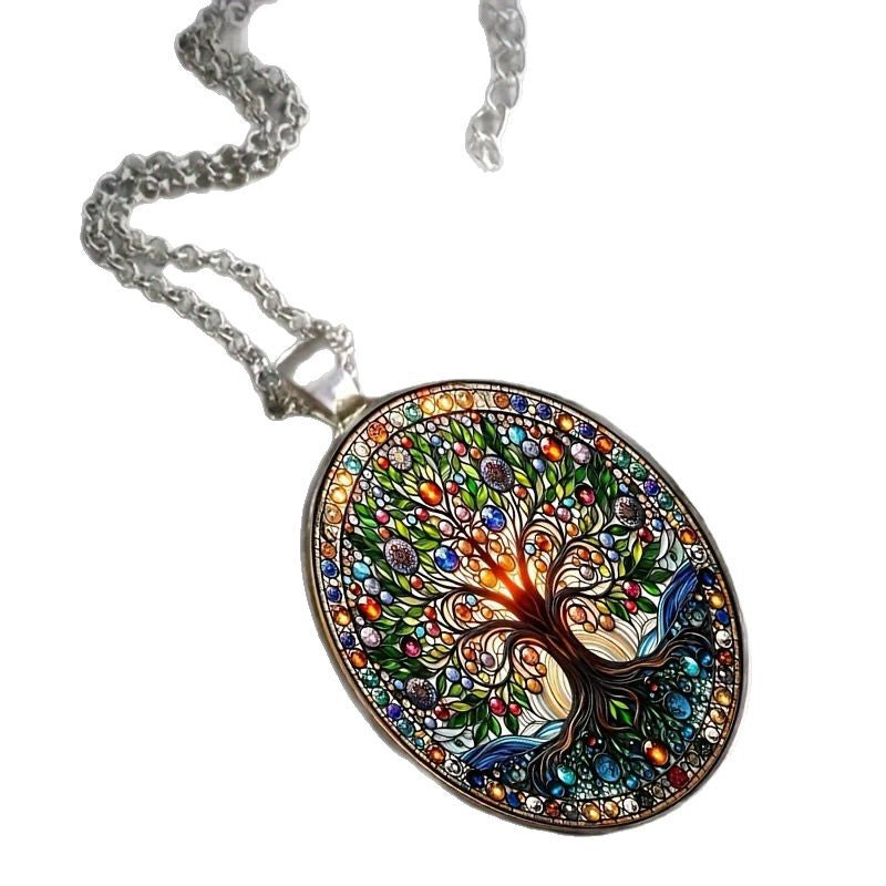 Wholesale Chic Tree of Life Oval Alloy Pendant Necklace for Boutique Jewelry Accessory