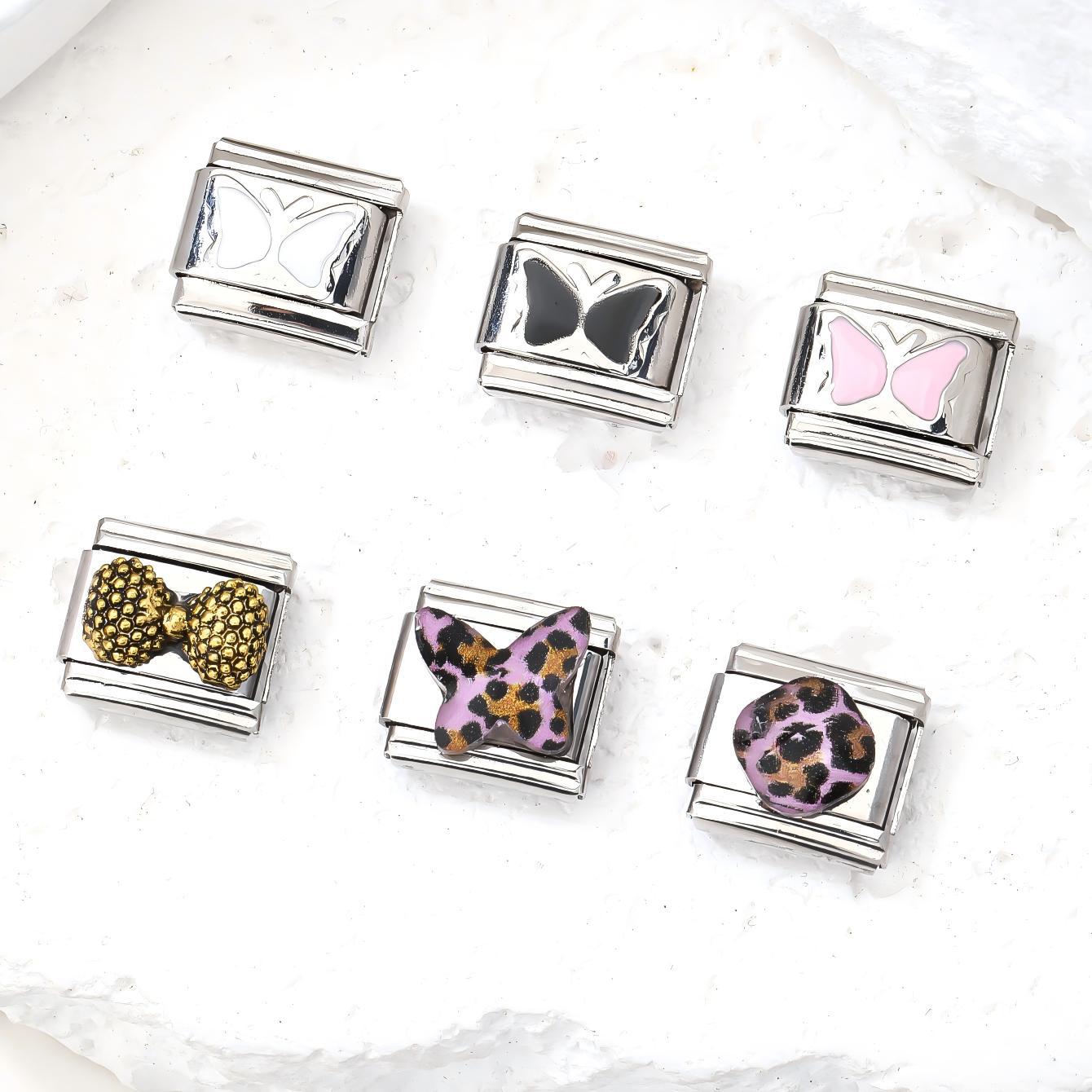 Wholesale 10pcs Italian Charm Bracelet 9mm DIY Splicing Butterfly Heart Stainless Steel Composable Bracelet