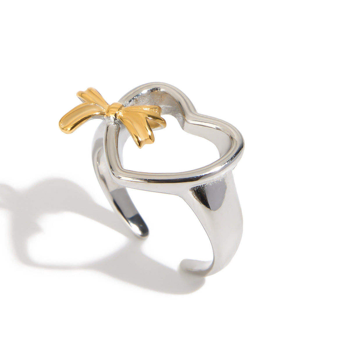 Wholesale Stainless steel  Color-free Women's Light Luxury High-end Gold and Silver Color-matching Love Bow Open Rings