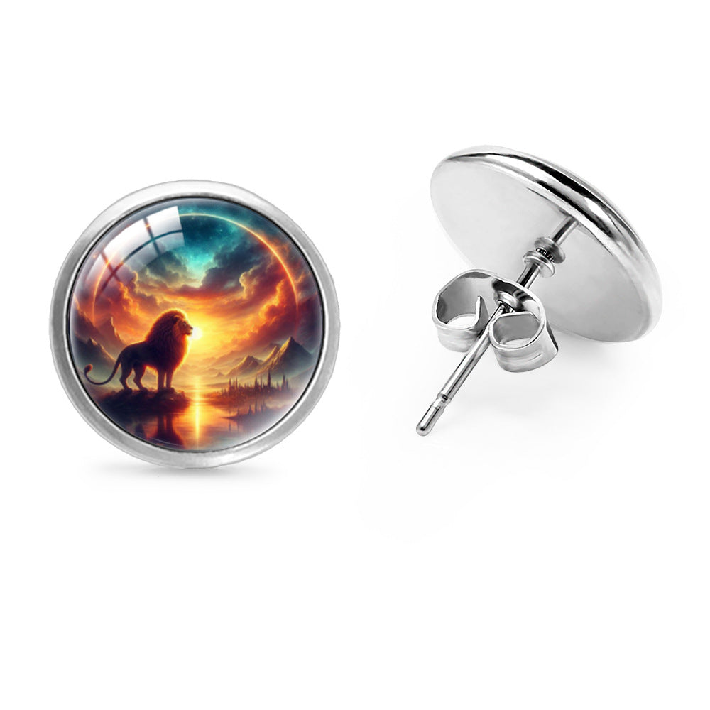 Wholesale Anime Lion Gem Round Stud Earrings