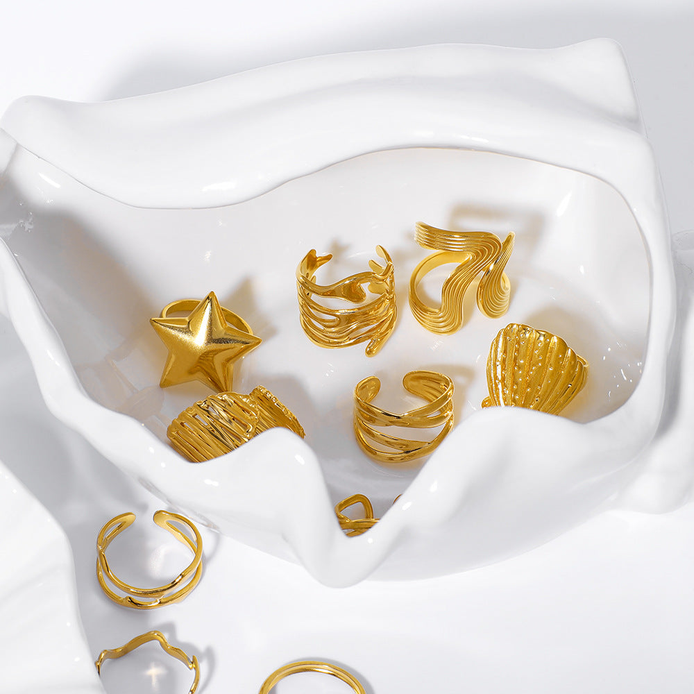 Wholesale geometric irregular water drop line hollow titanium steel  ring