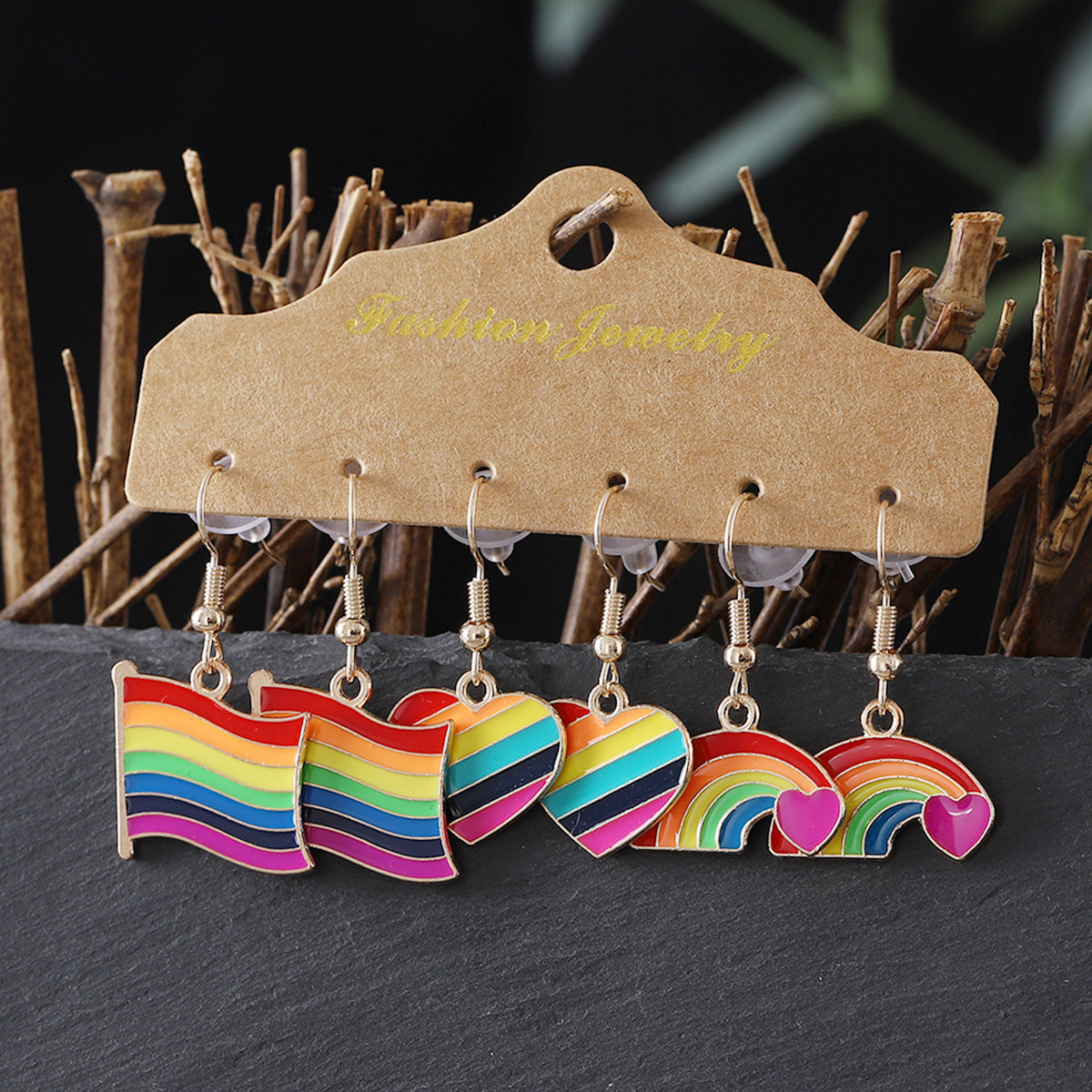 Wholesale Rainbow Color Earrings Set Love Flag English Earrings