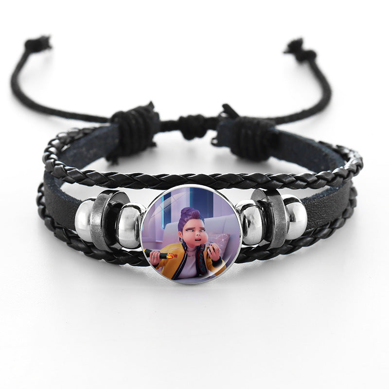 Wholesale Demon Hunters Time Gem Bracelet Couple Leather Braided Black Bracelet kpop