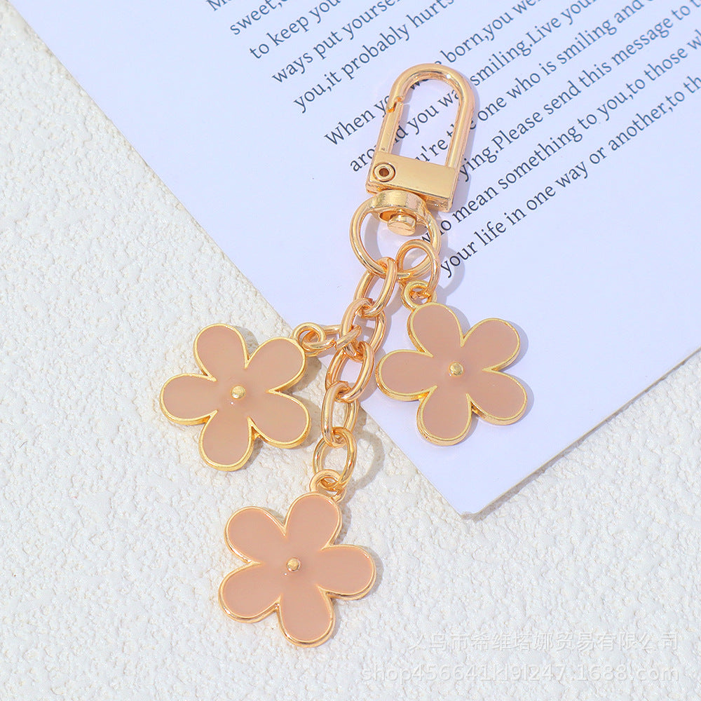 Wholesale Zinc Alloy Oil Dripping Flower Keychain Double-Sided Pendant Bag Charm