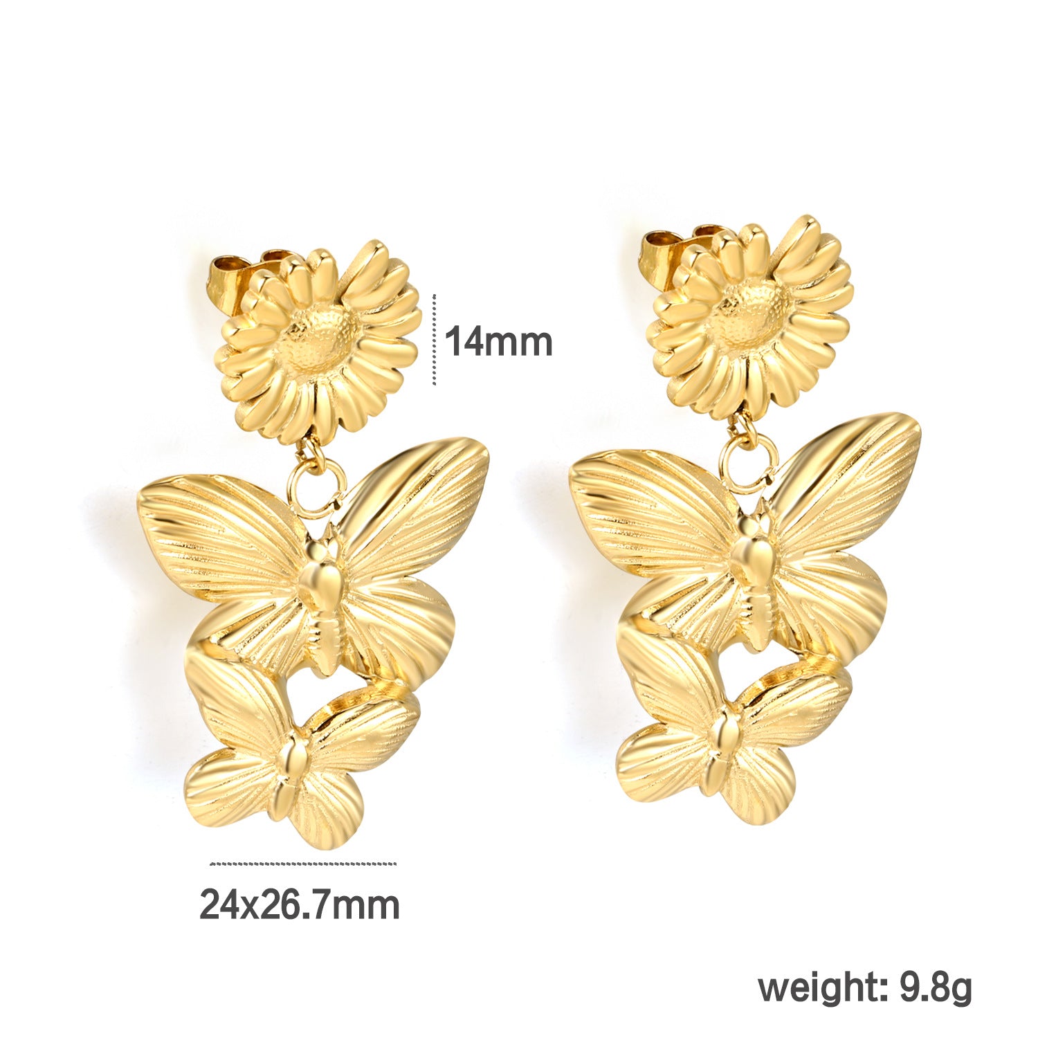 Wholesale 18K Gold Earrings  Elegant Butterfly Stainless Steel  Light Luxury  Earrings