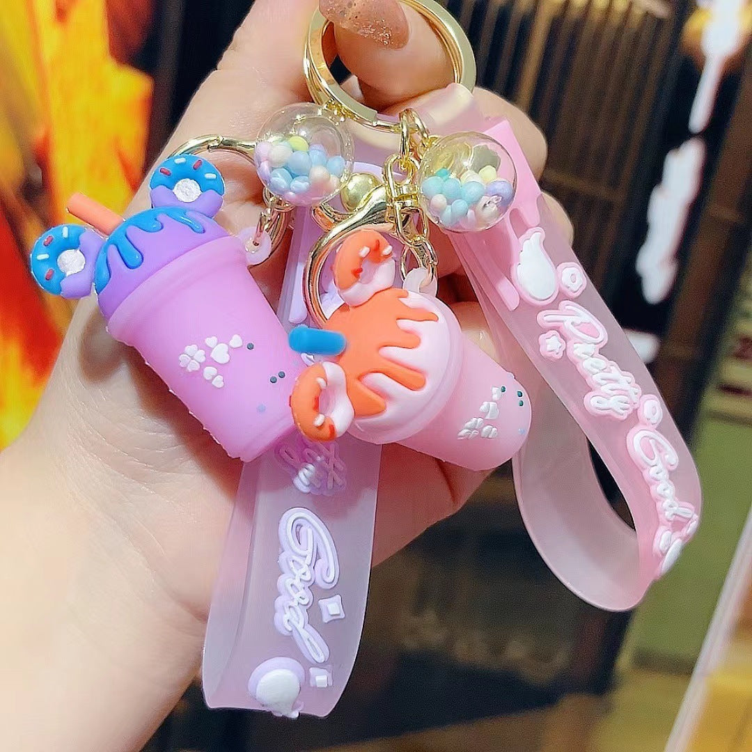 Wholesale Korean Style Ice Cream and Milk Tea Silicone Keychain,  Fashion Car Key Accessory,  Boutique Gift
