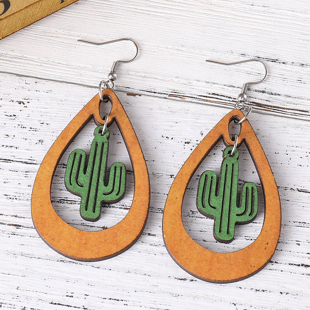 Wholesale Bohemian Hollow Cactus Earrings