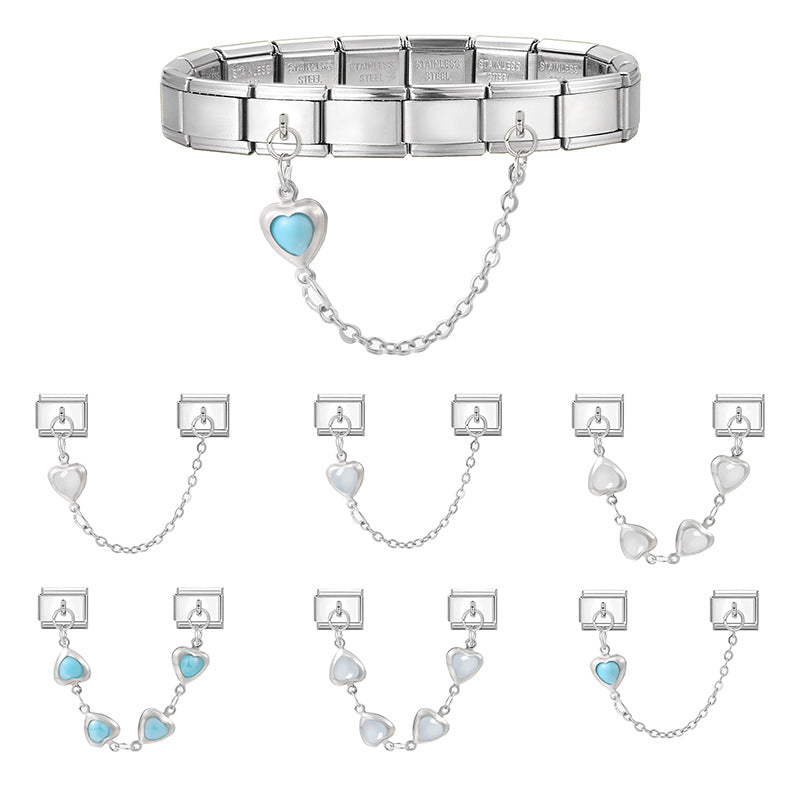 Wholesale Italian Charm Bracelet 9mm DIY Splicing Silver Double Pendant Stainless Steel Composable Bracelet