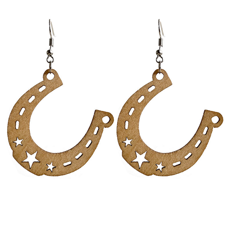 Wholesale 3pcs Wooden Western-style Horseshoe Earrings