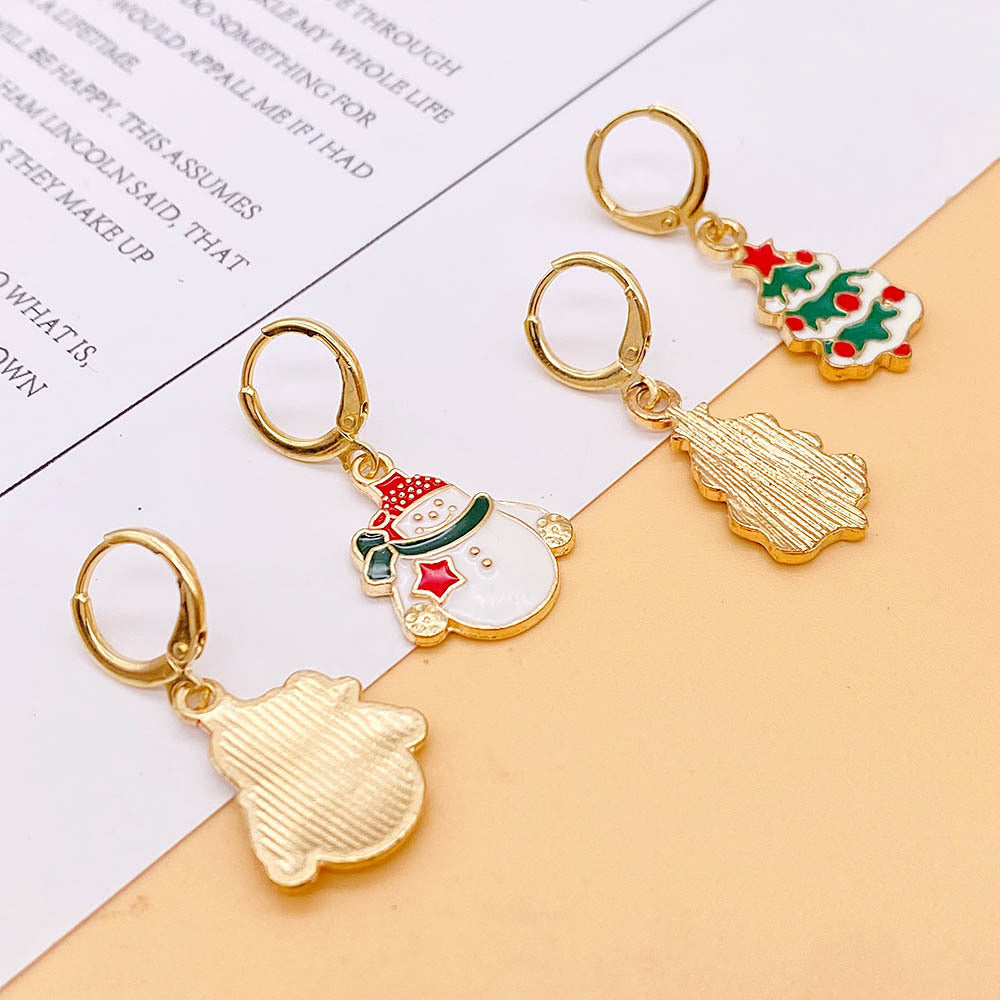 Wholesale Christmas Alloy Christmas Tree Snowman Oil Drop Pendant Earrings ACC-ES-ChenY067