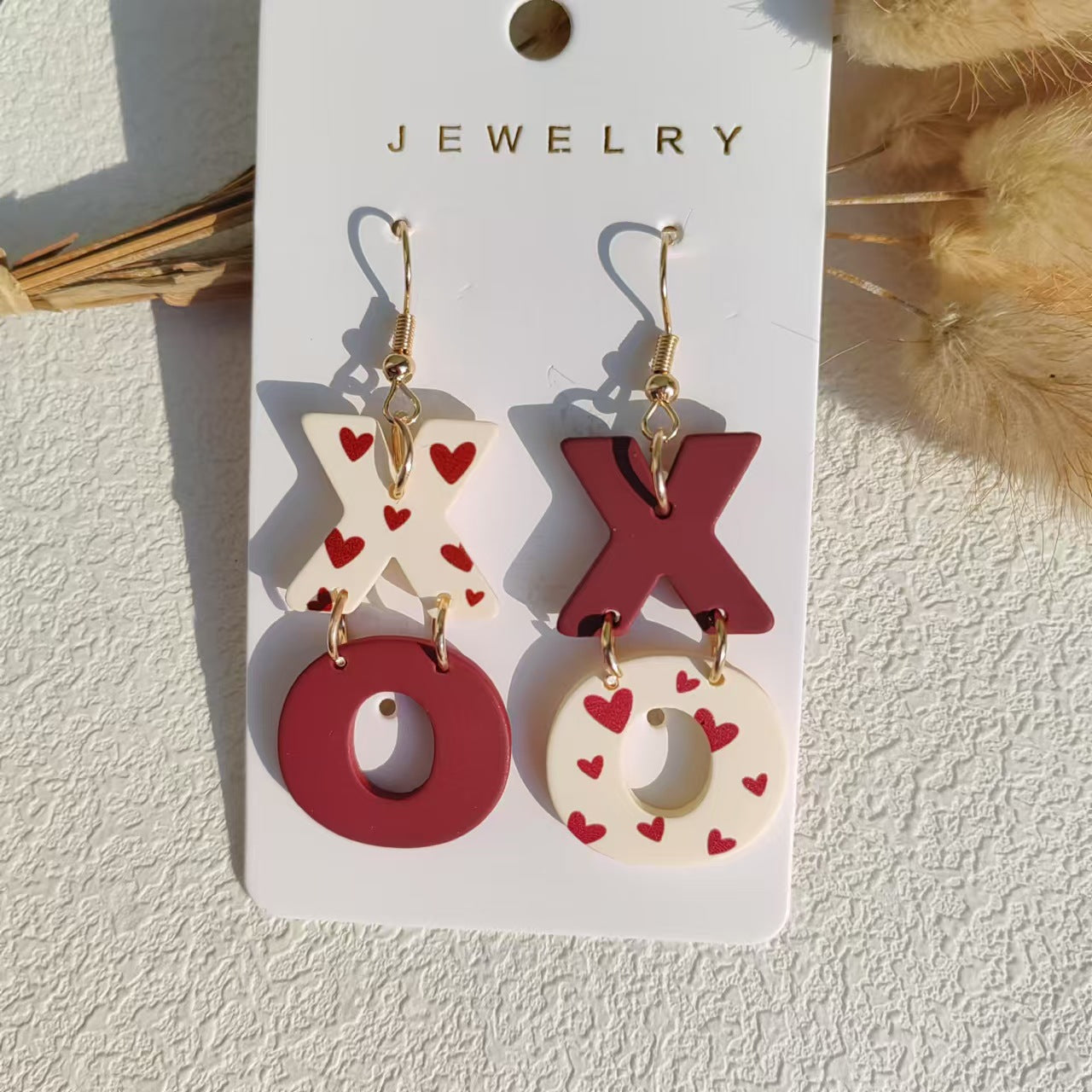 Wholesale Acrylic spray paint feel XO Valentine's Day splicing cute polka dot earrings