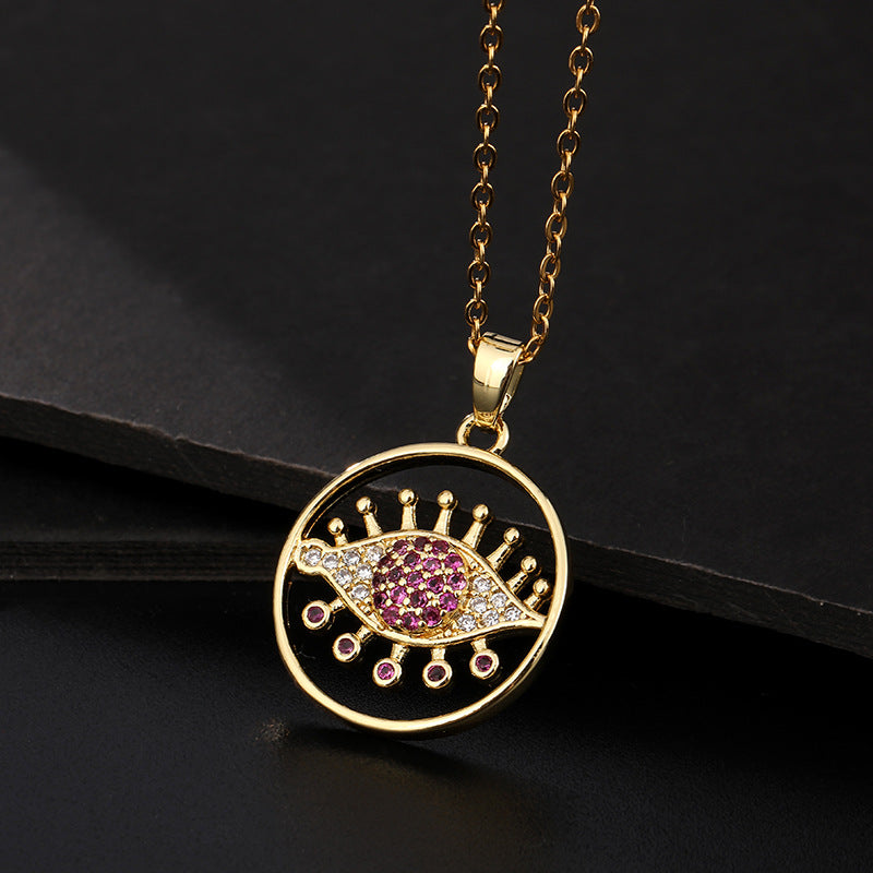 Wholesale Copper Clavicle Chain Colored Zircon Eye Pendant Evil Eye Necklaces ACC-NE-SY011