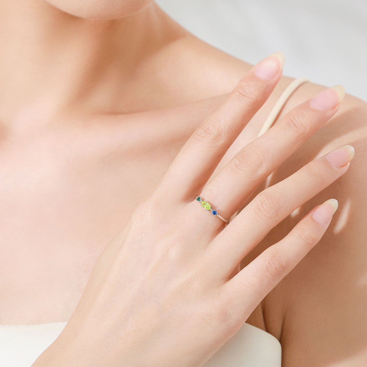 Wholesale S925 Sterling Silver Rainbow Zircon Ring