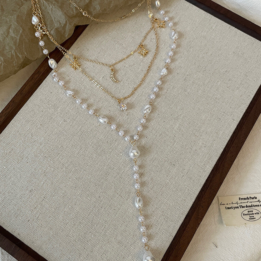 Wholesale Baroque Pearl Star Moon Tassel Necklace Layering Jewelry Chic Fashion Accessory Gift