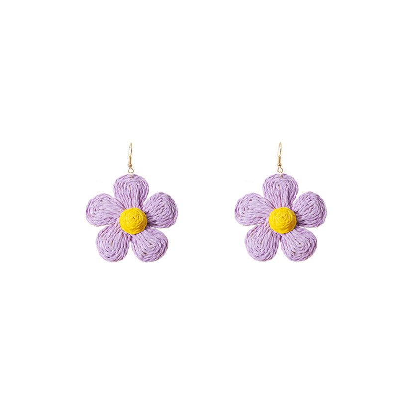 Wholesale Hand-woven Raffia Exaggerated Flower Earrings ACC-ES-MDD019