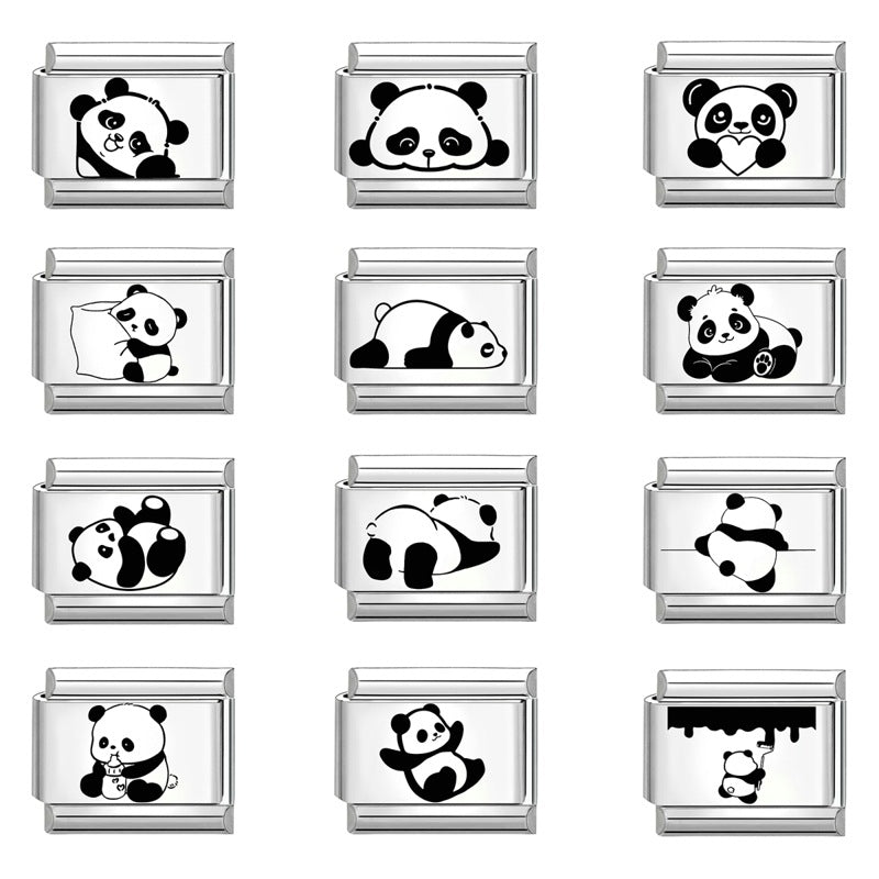 Wholesale  Italian Charm Bracelet 9mm DIY Splicing Removable Cartoon Panda Stainless Steel Composable Bracelet