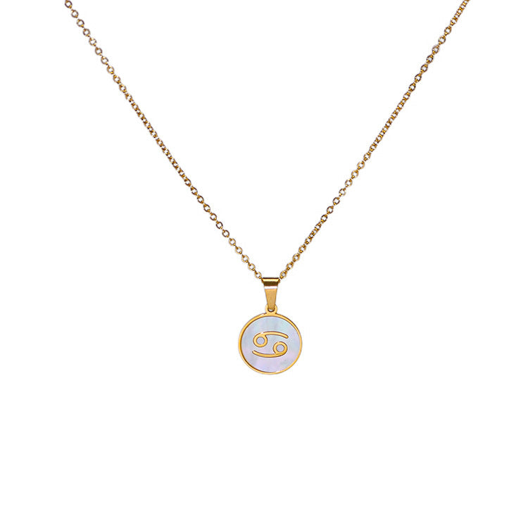 Wholesale Twelve Constellations White Seashell Stainless Steel 18K Gold Plated Clavicle Chain Choker Necklace ACC-NE-Xiny003