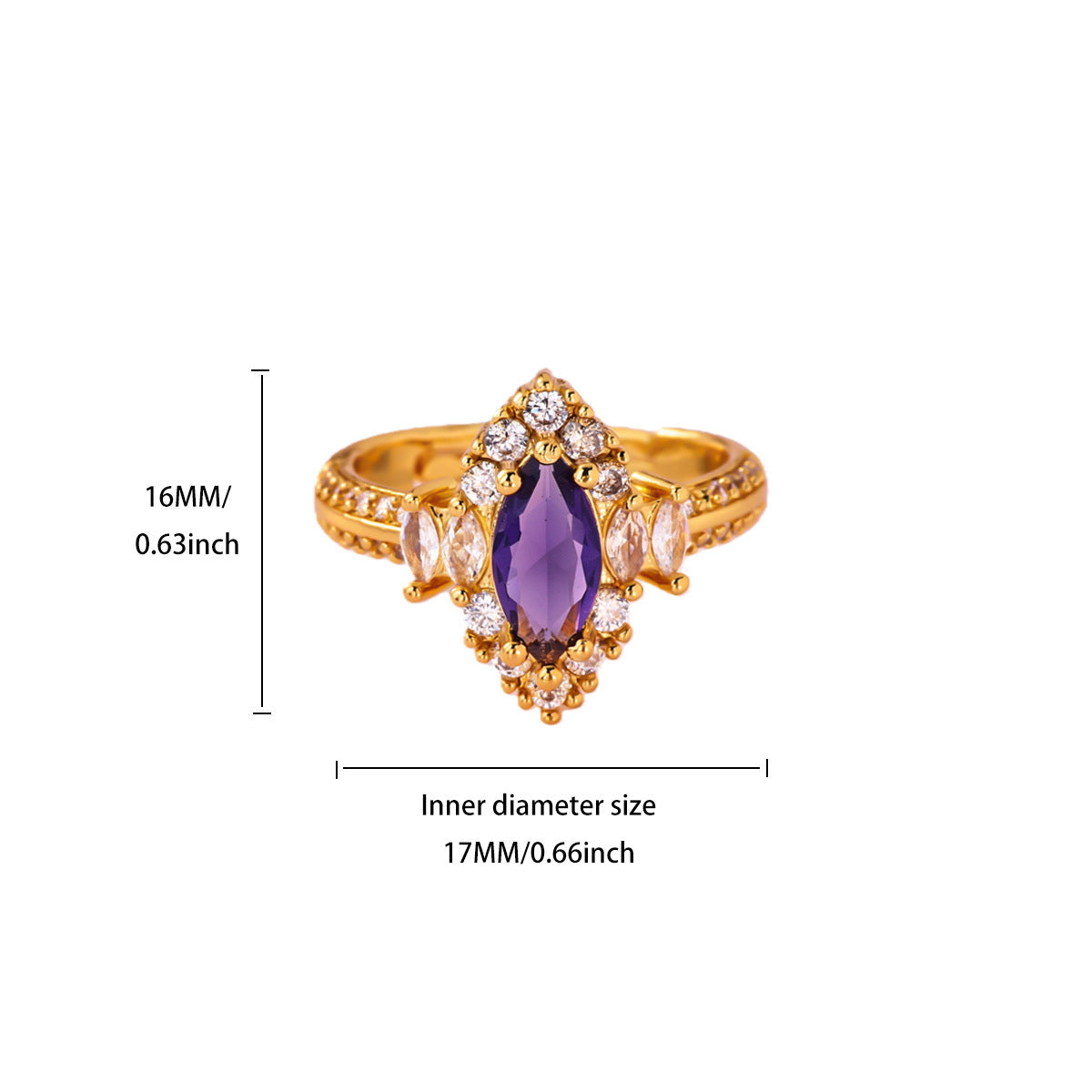 Wholesale Heart Shape Purple Bow Zircon Ring 18K Gold Plated Fashion Accessory Gift for Women Boutique Resale