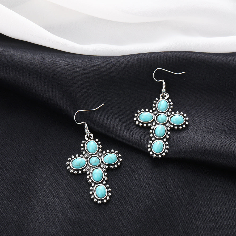 Wholesale  vintage Bohemian style round oval turquoise earrings