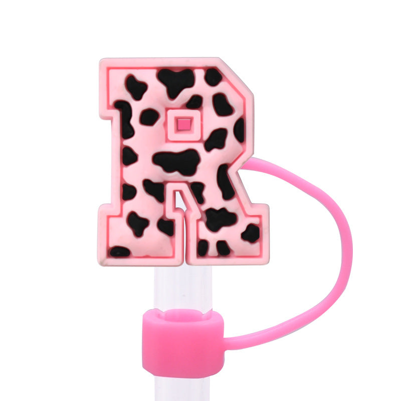 Wholesale Random 100pcs Pink leopard print cartoon Straw Cover Straw Tube Cap