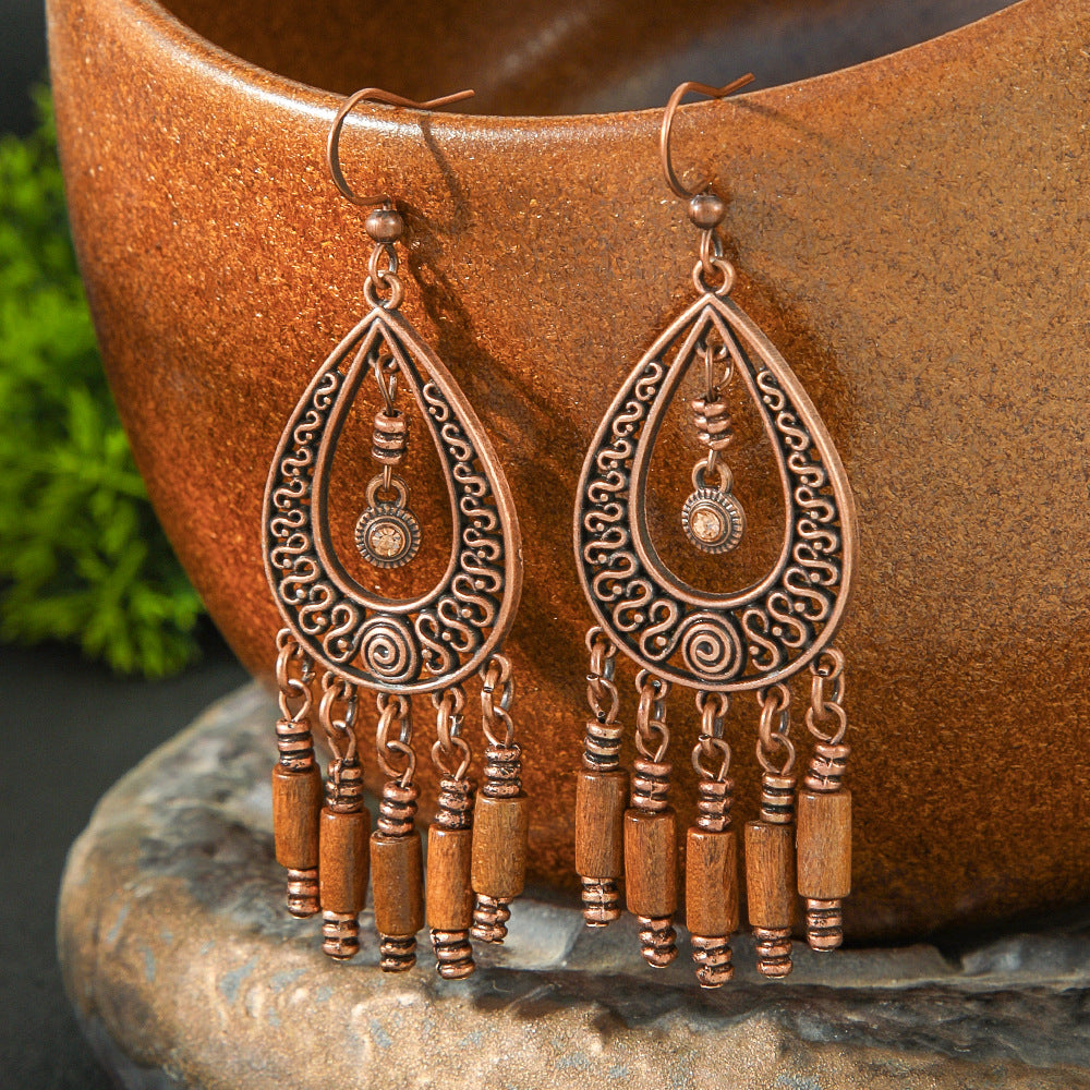 Wholesale Retro Ethnic Tassel Earrings Copper Handmade Beaded Women Fashion Accessory