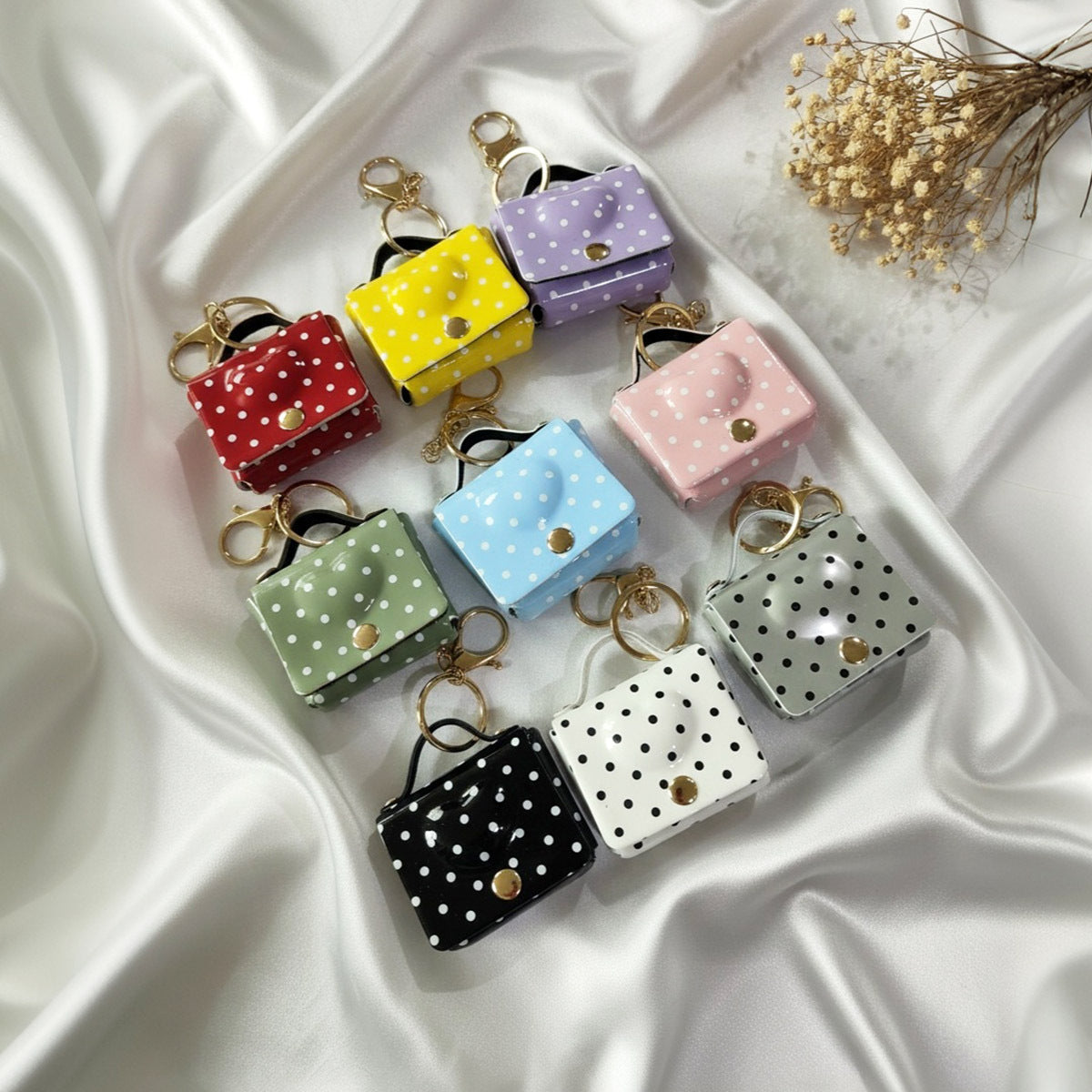 Wholesale Polka Dot Heart Leather Mini Coin Purse Keychain Bag Charm Stylish Gift