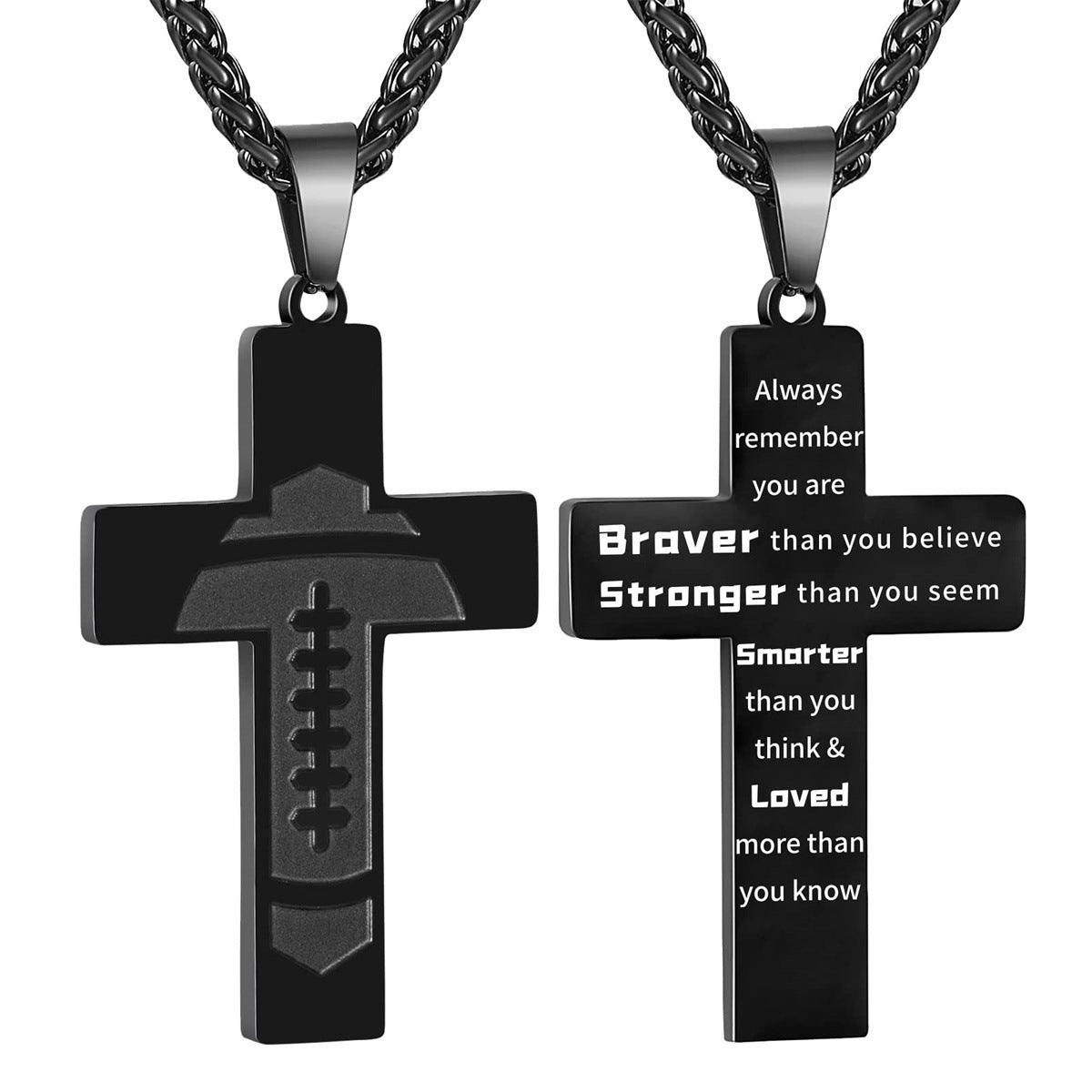 Wholesale American Football Stainless Steel Cross Bible Pendant Necklace