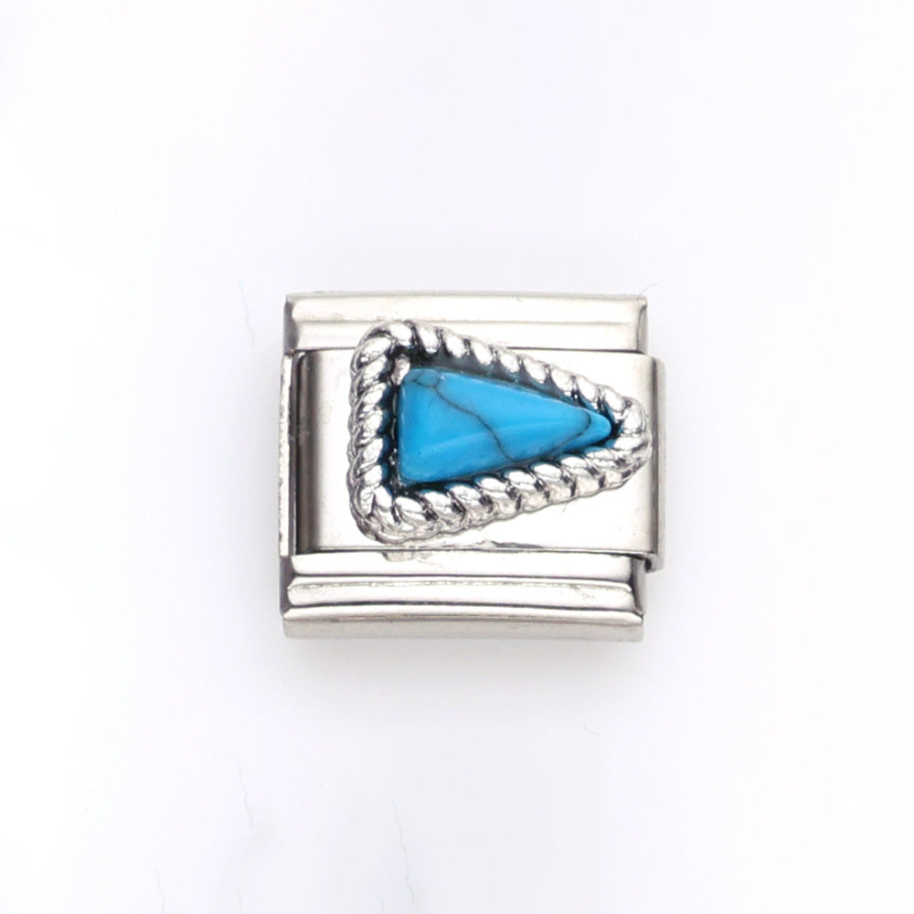 Wholesale 10pcs Italian Charm Bracelet 9mm DIY Splicing Geometric Turquoise Stainless Steel Composable Bracelet