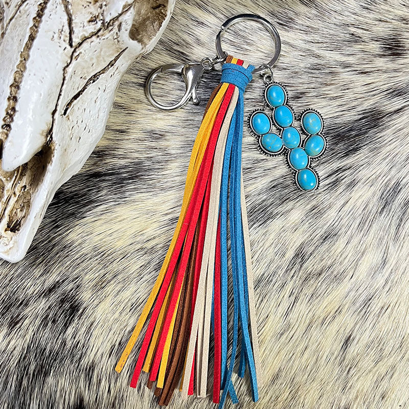 Wholesale 2pcs/pack multi-color tassel turquoise vintage National style keychain
