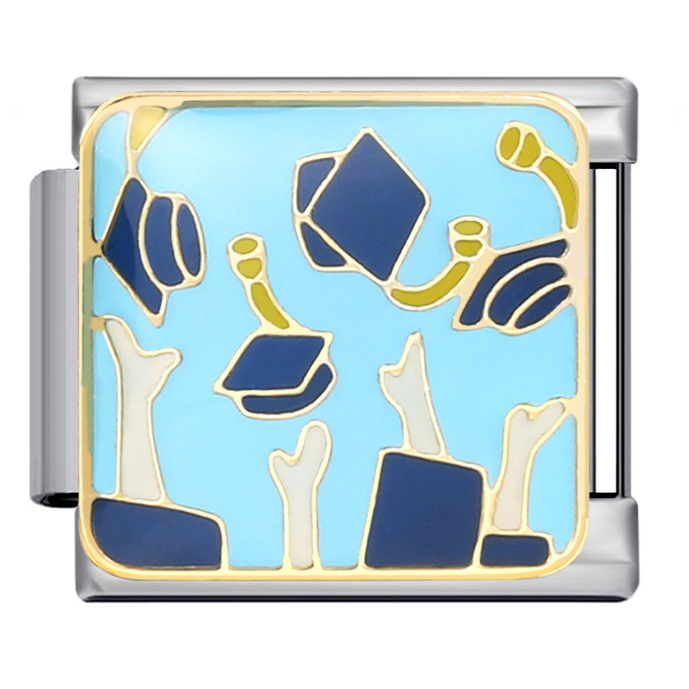 Wholesale Italian Charm Bracelet 9mm DIY Splicing Removable Student Graduation Pattern Stainless Steel Composable Bracelet