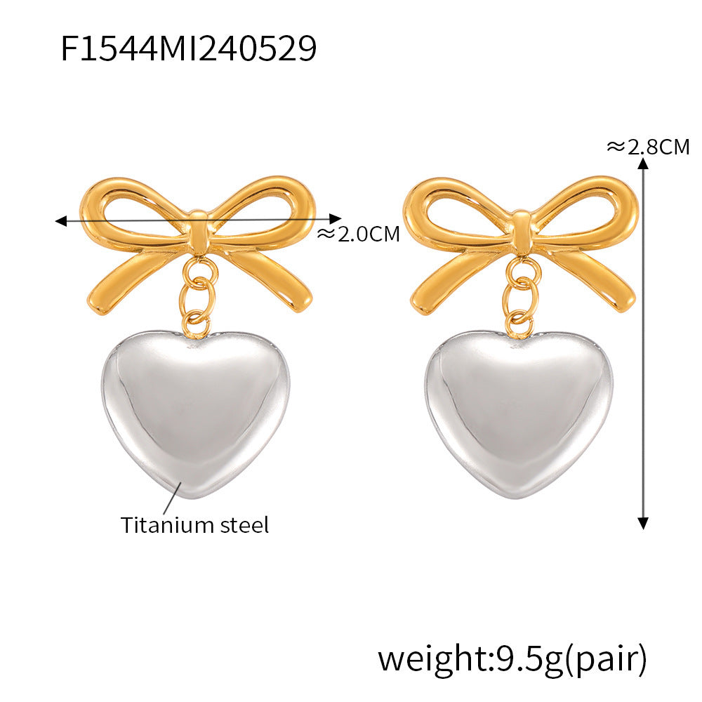 Wholesale Bow Heart Pendant 18K Gold Titanium Steel Earrings ACC-ES-OMK004