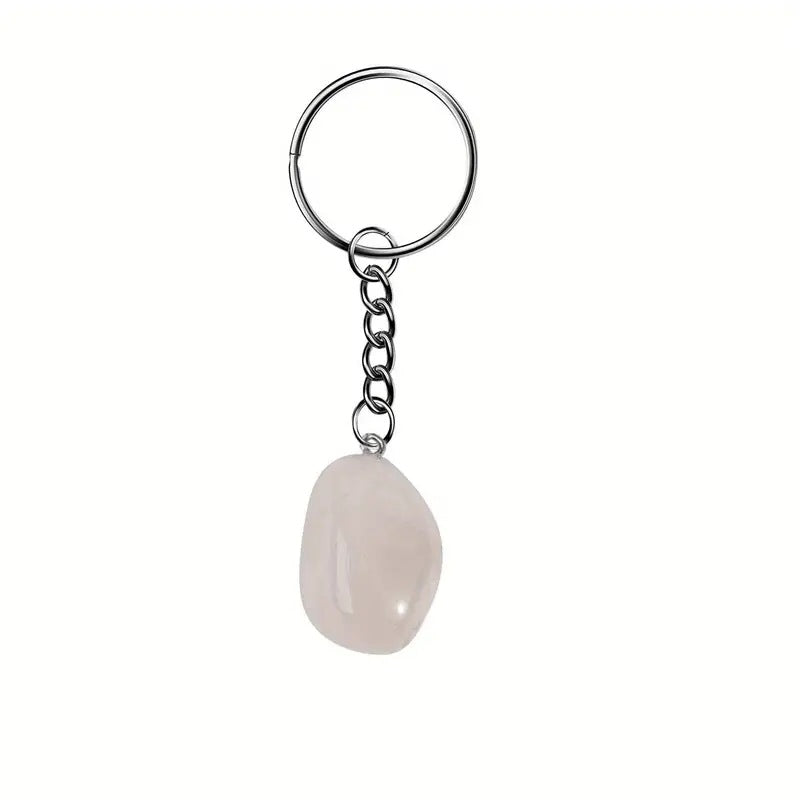 Wholesale Chic Natural Crystal Gemstone Keychain Amulet Pendant Stainless Steel Keyring Bag Charm Jewelry Accessory
