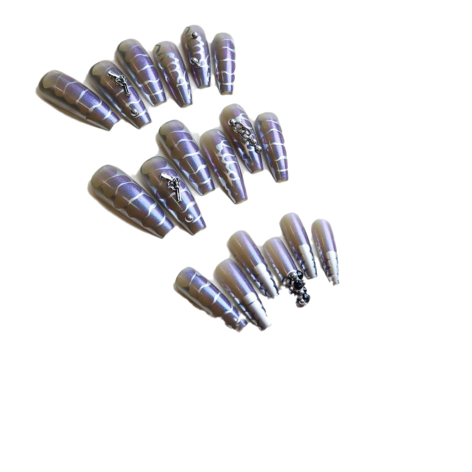 Wholesale 24 Pieces/box Blue Snake Print Punk Manicure Press-on Nails Kits Ballet Nail Stickers ACC-NS-SanWei002