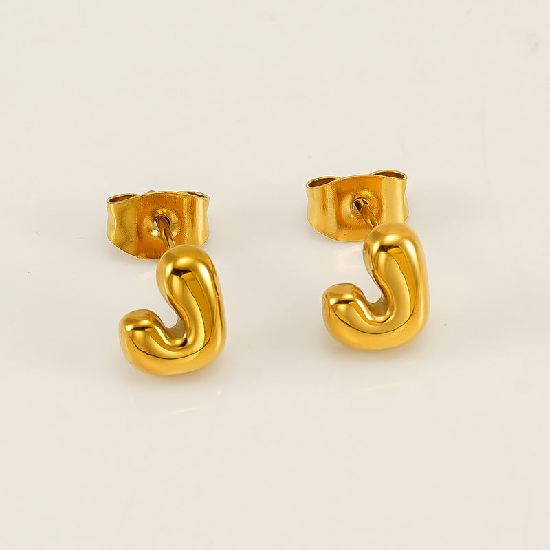 Wholesale 26 Letter Earrings Plated with 18K Gold Mini Letter Earrings Stainless Steel Earrings ACC-ES-ZhongYao008