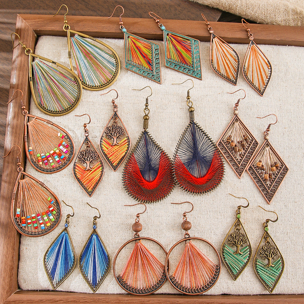 Wholesale Zinc Alloy Handmade Vintage Ethnic Style Wire-Wrapped Earrings Fashion Accessory for Resale