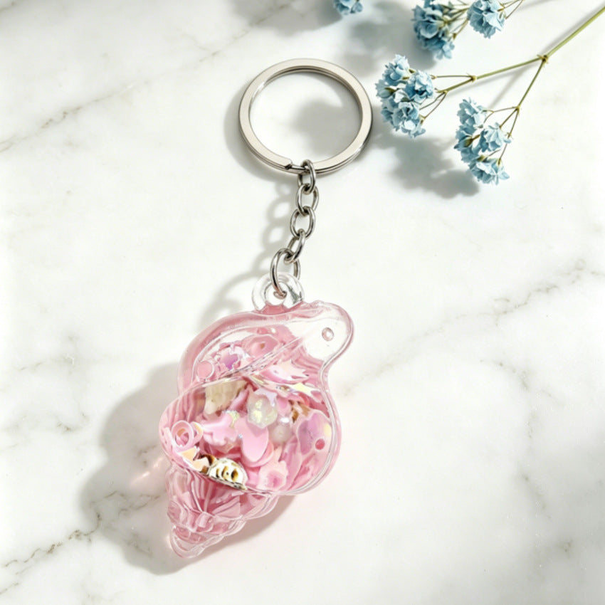 Wholesale Trendy Blue Acrylic Sea Shell Flowing Sand Keychain Charm Fashion Bag Decoration Creative Gift For Any Ocn